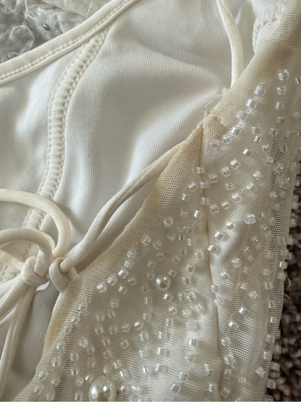 Oh Polly Riviera Strappy Midi Dress White Beaded Engagement Bridal Shower Size 4 - Picture 8 of 13